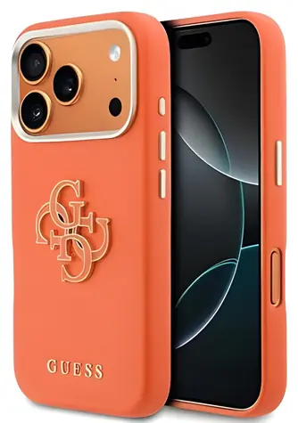 Guess Grained 4G Resin Metal Logo Orange für iPhone 17 Pro / Rückseite / PU-Leder