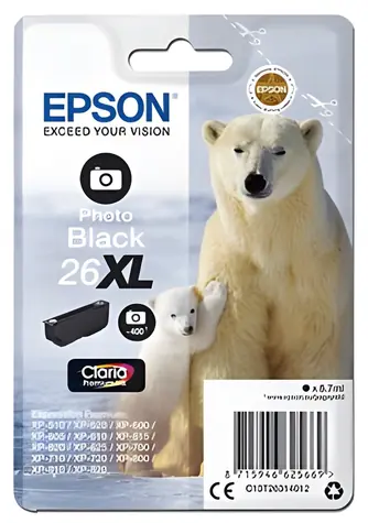 Epson 26XL Fotoschwarz / Original XL-Kartusche / 8,7 ml / für Expression Premium XP-510, 520, 600, 605