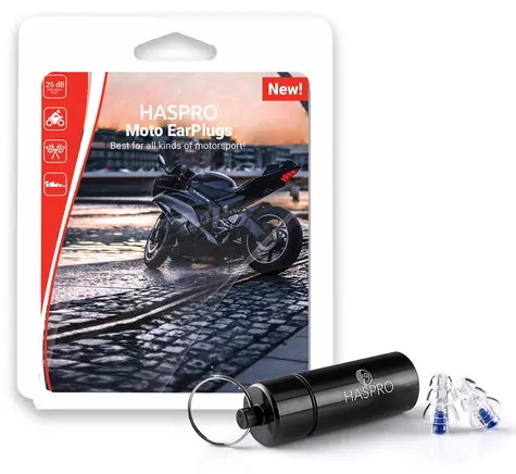 Haspro Moto Ohrstöpsel, transparent-blau / für Motorradfahrer / Schalldämmung 26 dB / Silikon / 1 Paar