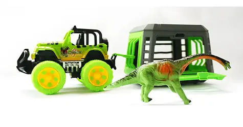 MAC TOYS Jeep Auto mit Anhänger und Dinosaurier / Kunststoff