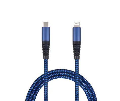 2GO 797196 blau / Daten- und Ladekabel / Lightning auf USB-C / 1 m / Nylon