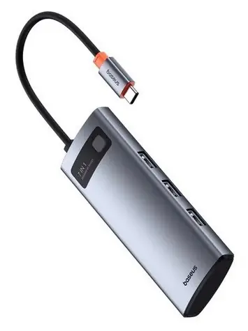 Baseus Metal Gleam Serie Space Grau / Dockingstation / 7-in-1 / HDMI 4K/60Hz / 3x USB 3.0 / PD 100W / SD/TF