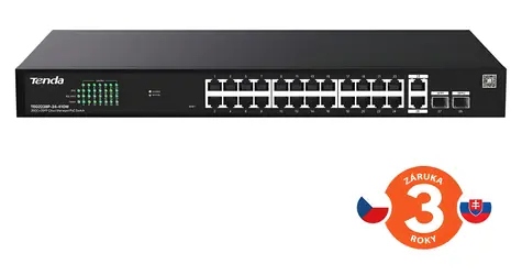 Tenda TEG2228P-24-410W / Switch / 24x Gigabit PoE+ / 2x SFP / 370W PoE-Budget / Rack / L2 Cloud-Management