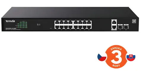 Tenda TEG2220P-16-250W / Switch / 16x Gigabit PoE+ / 2x SFP / 230W / Rackmontage / Metall