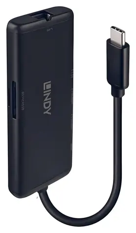 Lindy DST-Mini schwarz / Dockingstation / USB-C / HDMI 4K 60Hz / RJ-45 / Kartenleser / PD 100W