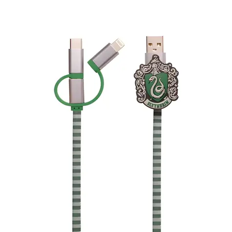 ThumbsUp! Slytherin-Grün, Grau / Ladekabel / 3-in-1 / USB-A, Micro-USB, Lightning, USB-C / 1 m