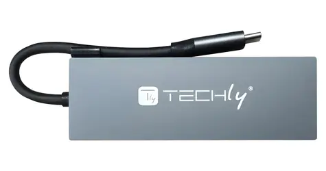 Techly IUSB32C-HUB4HPD grau / USB-C-Hub / USB 3.2 Gen 2 / HDMI / 2x USB-A / Metallgehäuse