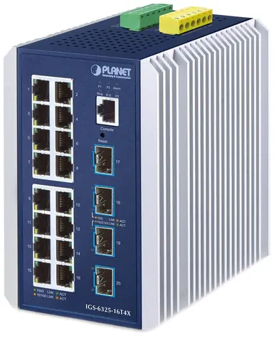 Planet IGS-6325-16T4X / Industrieller L3-Switch / 16x 1Gb RJ-45 / 4X 1G SFP / -40 bis 75°C / IP30