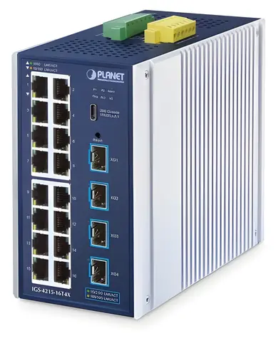 Planet IGS-4215-16T4 / Industrie-Switch / L2/L4 / 16x GLAN / 4X SFP / DIN / IP30