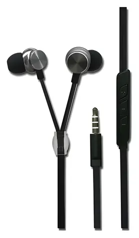 2GO In-Ear-Kopfhörer im Luxus- Zipper-Stil, anthrazit, mit Mikrofon, 3,5-mm-Klinkenstecker, kabelgebunden