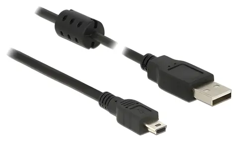 DeLock USB-A - Mini-USB B 1,5 m schwarzes Kabel / USB 2.0 / vergoldete Anschlüsse