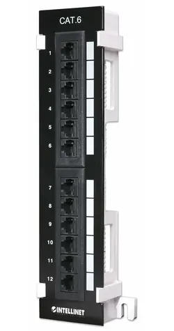 Intellinet Patchpanel Cat6 UTP schwarz / 12 Ports / RJ-45 / Rackmontage