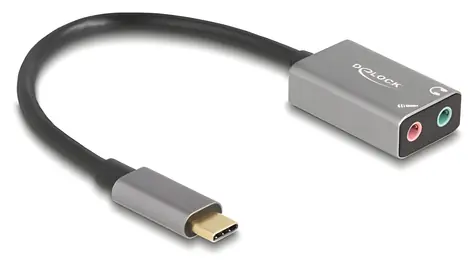 DeLock / Externe Soundkarte USB-C / 2x 3,5-mm-Klinkenbuchse / Mikrofoneingang / 16 Bit / 48 kHz