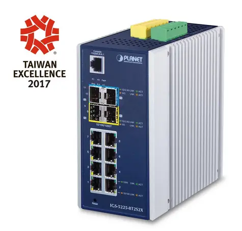 Planet IGS-5225-8T2S2X / Industrie-Switch / L3 / 8x RJ-45 1Gb / 2x SFP / 2x SFP+ / DIN / -40 bis 75°C