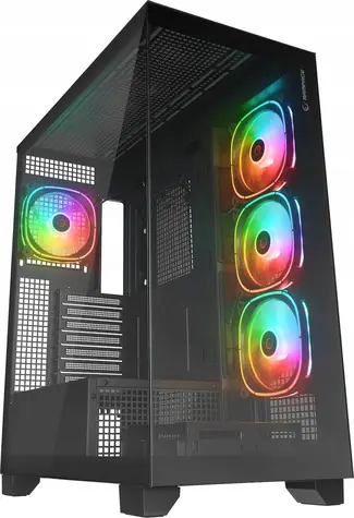 Rampage Hydra V1 schwarz / Gehäuse / E-ATX / 1x USB-C, 1x USB-A + Hub / 4X ARGB-Lüfter / ohne Netzteil