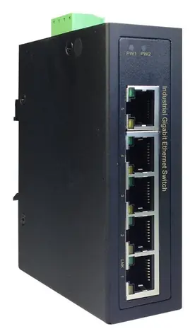 Digitus Industrial / Switch / 5- Port / Gigabit / Unmanaged / DIN-Schiene / Schwarz