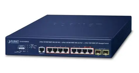 Planet PoE-Switch 2x GE 802.3bt + 6x GE 802.3at + 2x SFP / Switch / Managed L2/L4 / PoE 280W / 20 Gbit/s / 1U