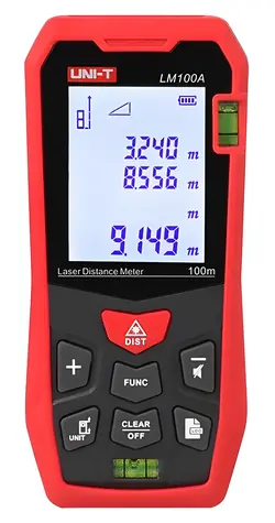 UNI-T LM100A / Laser-Entfernungsmesser / bis zu 100 m / Genauigkeit ±2 mm / Speicher für 99 Messungen