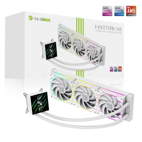 Gamemax HAILSTORM 360 LCD weiß / CPU-Wasserkühlungsset / 360 mm / LCD-Display