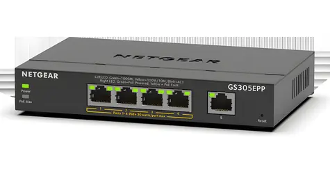 Netgear GS305EPP-100PES / Switch / Managed / 5× Gigabit LAN / 4× PoE+ (802.3at) / Lüfterlos
