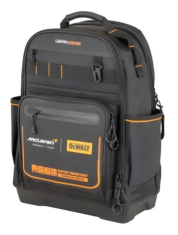 DeWalt DWST60122-1 McLaren Werkzeugrucksack, schwarz/gelb, 23,8 l, Schutzart IP54, 43 Taschen
