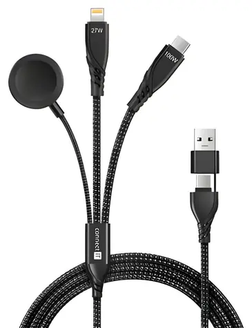 Connect IT Wirez 6in1 schwarz / Lade- und Datenkabel / USB-C / Lightning / für Uhren / 1,25 m / 100 W