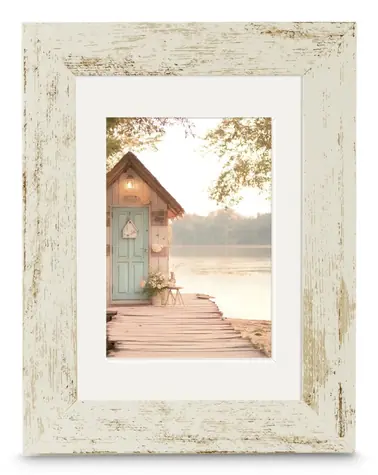 HAMA Cottage altweiß / Rahmen / Kunststoff / 13×18 cm / Shabby CHIC / mit Passepartout