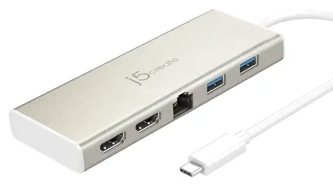 J5Create USB-C Dual HDMI Multi Dock weiß / Dockingstation / 2x HDMI / 3x USB-A / RJ-45 / Aluminium