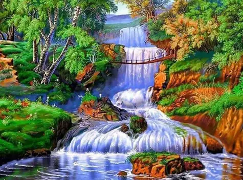 Diamantmalerei - Wasserfall im Wald / 30 x 40 cm