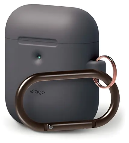 Elago AirPods 2 Silikon-Hängehülle, dunkelgrau / Hülle / Silikon / mit Karabiner / für Apple AirPods 2