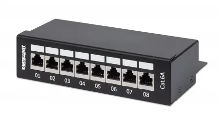 Intellinet Patchpanel Cat6a FTP Desktop schwarz / 8 Ports / geschirmt / vergoldete Kontakte