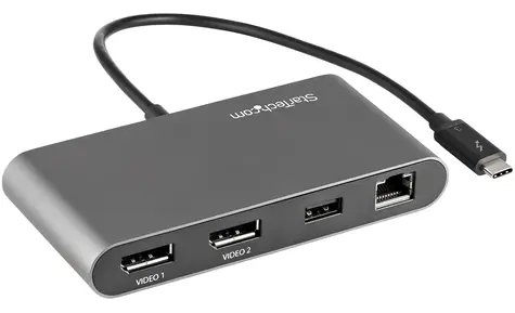 StarTech Thunderbolt 3 Mini-Dock / Dockingstation / 2x DisplayPort / USB 3.2 Gen2 Typ-A / LAN RJ45 / Aluminium