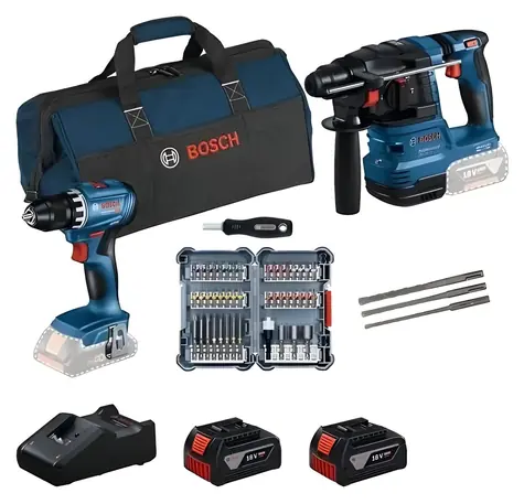 BOSCH GBH 18V-22 + GSR 18V-45 Profi-Akku-Werkzeugset / 18V / SDS- PLUS / 2x 4,0Ah / Tasche