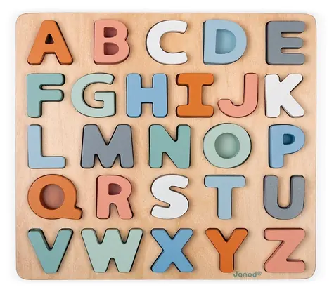 JANOD Alphabet-Einsatz mit Tafel / 26-teilig / doppelseitig mit Kreidetafel / ab 2 Jahren