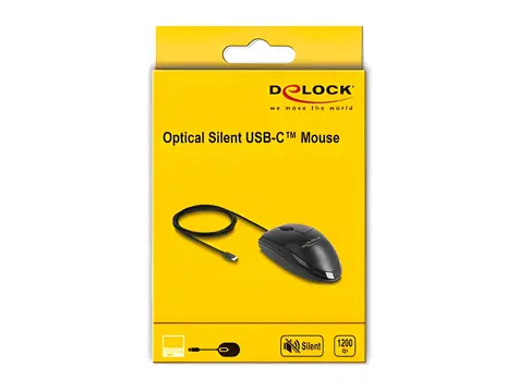 DeLock schwarz / Maus / Optisch / USB-C / 1200 DPI / Leise Klicks / Kabelgebunden