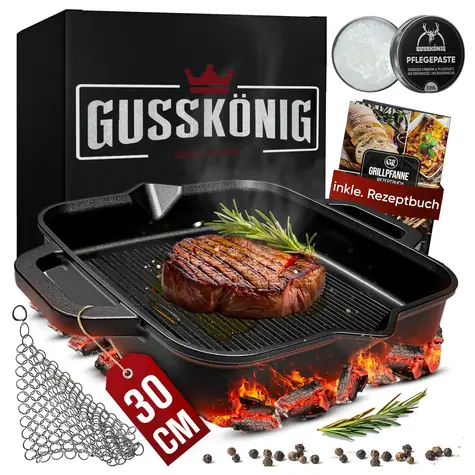 GUSSKÖNIG Grillpfanne 30 cm / Grillpfanne / Gusseisen / Induktion / bis 300 °C
