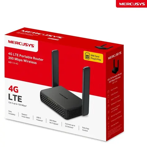 Mercusys MB113-4G / Router / Tragbar / 4G LTE / N300 / Nano-SIM / 2x LAN