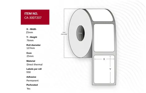 Capture Etiketten 25 x 76 mm, Kern 25 mm / Etikettenrolle / weiß / Thermodirektdruck / 930 Stück/Rolle