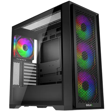 Evolveo Rhino schwarz / PC-Gehäuse / Big Tower / ATX/E-ATX/mATX/ITX / ARGB / ohne Netzteil / transparente Seitenwand
