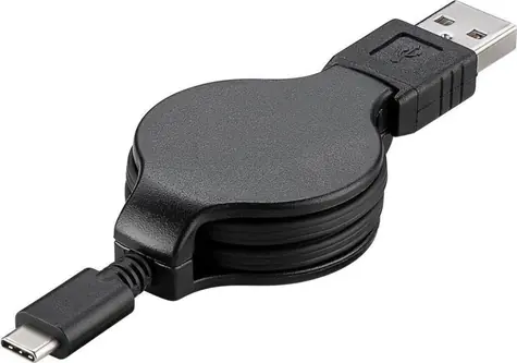 PremiumCord USB-C - USB-A Kabel, schwarz / Einziehbares Kabel / USB 2.0 / 3 A / 1 m