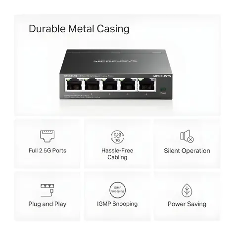 Mercusys MS105GS-M2 / 5-Port-Switch / 2,5 Gbit/s / Desktop / Metallgehäuse / lüfterlos