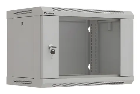 Lanberg WF03-5306-10S grau / Wandschrank / 19" / 6 HE / 540 x 350 x 370 mm / Glastür