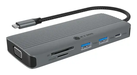 Icy Box IB-DK4040a-CPD silber / Dockingstation / USB-C / 10V1 / HDMI 4K / VGA / PD 100W / Gigabit-LAN