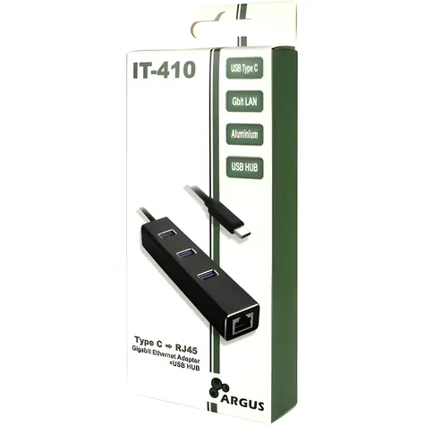 Inter-tech Argus IT-410 schwarz / USB-C-Hub / Gigabit-Ethernet / 3x USB 3.0