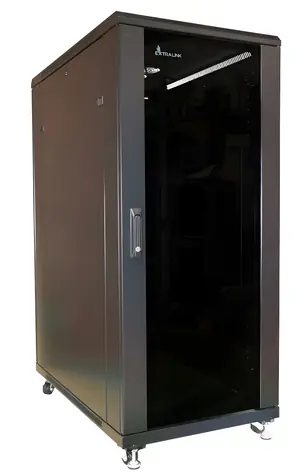 Extralink Rack-Schrank 32 HE schwarz / Rack-Schrank / 600 x 800 mm / Tragfähigkeit 1500 kg / Glastür
