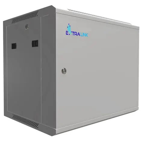 Extralink 19"-Wandrack 9 HE 600 x 450 mm grau / Wandmontage / montiert / Tragfähigkeit 55 kg / Metalltür