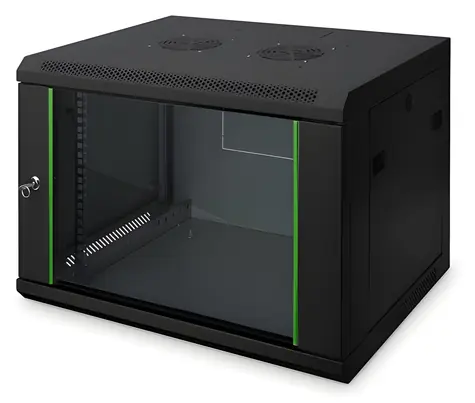 Digitus Dynamic schwarz / Wandschrank 19" / 12 HE / 600 × 450 mm / Glastür / IP20