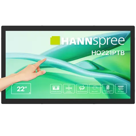 21,45" Hannspree HO221PTB schwarz / Monitor / Touchscreen / Full HD 1920x1080 / VGA+HDMI+USB / 600 cd/m