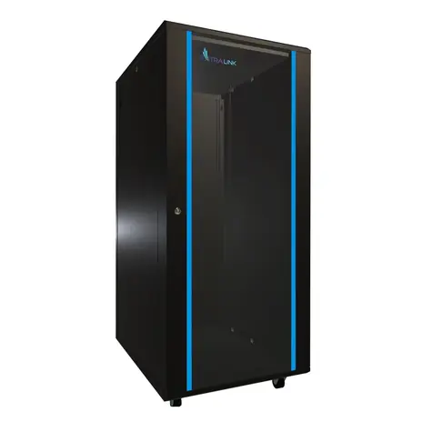 Extralink Rack-Schrank 27 HE schwarz / Rack-Schrank / 600 x 800 mm / Tragfähigkeit 1000 kg / Glastür