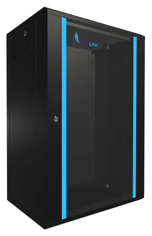 Extralink 18U 600x450 schwarz / Wandschrank / 19" / Glastür / Tragfähigkeit 300 kg